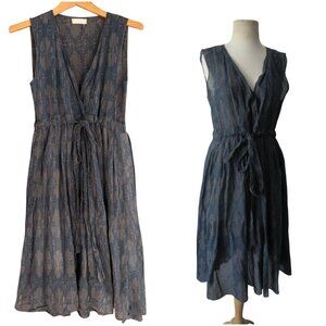 CP Shades Julia midi dress size XS blue gray abstract print v neck cotton